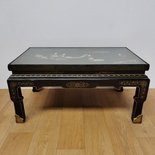 Vintage Chinese Oriental Coffee Table, Coffee Table, Table With Hard Glass Top