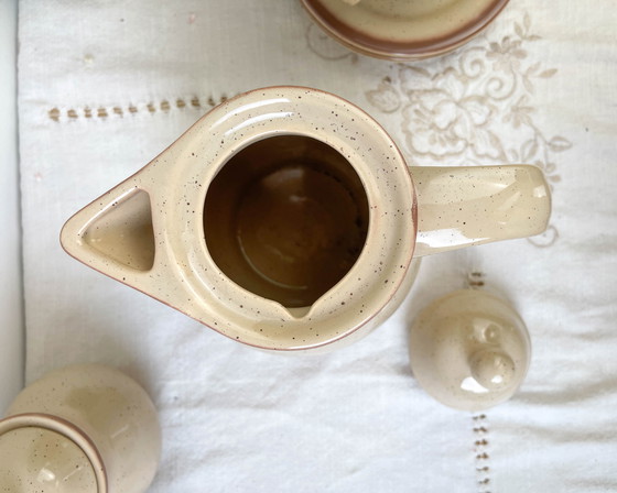 Image 1 of Gespikkeld Steengoed Koffieservies Tulowice Stijl Mid Century 20e eeuw