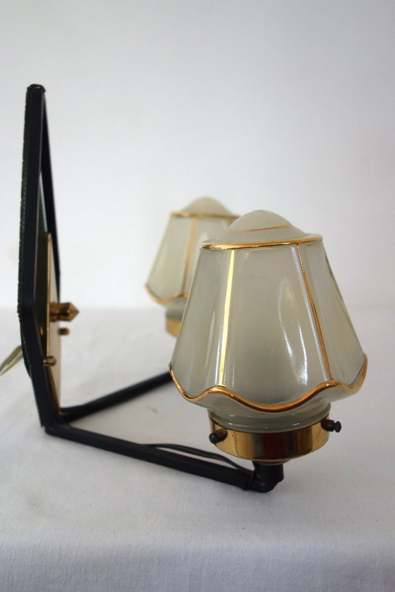 Image 1 of Rare double perforated metal wall light from the 50s