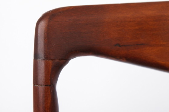 Image 1 of Set 5+1 Vintage Teak Dining Chair Set , 1970s German Lübke Style, Fully Restored Mid Century Chairs (5 Chairs + Stool)