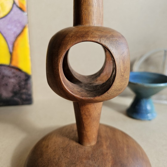 Image 1 of Candeliere in legno di teak, portacandele, stile Space Age Mid-Century Vintage, eccezionalmente raro