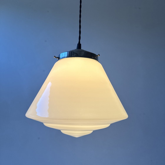 Image 1 of Antique Art-Deco Vintage Opaline Hanging Lamp