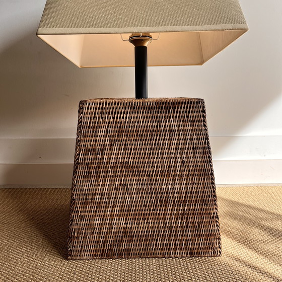 Image 1 of Xxl Square Rattan Bamboo Lamp Vintage