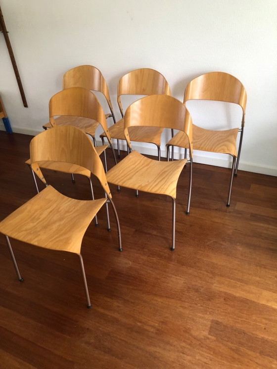 Image 1 of 6x krijn Hamelink Cadiz Plywood dutch design stoelen