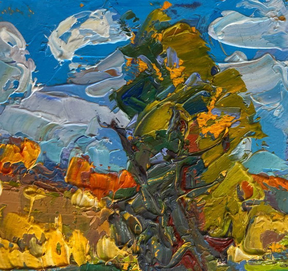 Image 1 of Original Oil Painting Autumn River Landscape Early autumn fishing