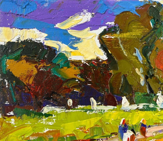 Image 1 of Original Oil Painting Summer Forest Landscape In the evening calm