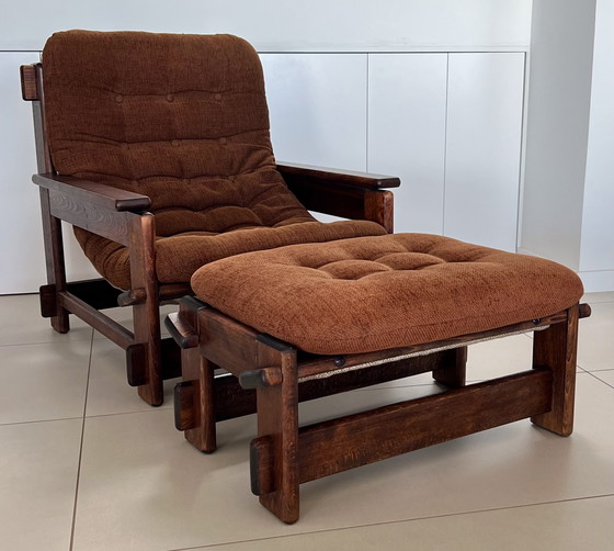 Image 1 of Scandinavian oak armchair and ottoman, 60s