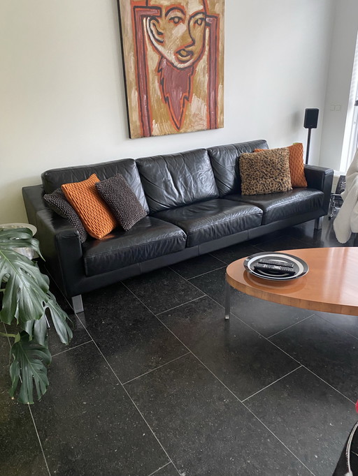 Leolux Antonia 3,5 zit zwart leer, uitstekende conditie 