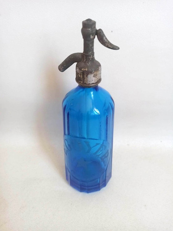 Cobalt Blue Seltzer Water Siphon Bottle Height 34 cm – Decorative Objects, Glass, Metal (photo 3 of 12)