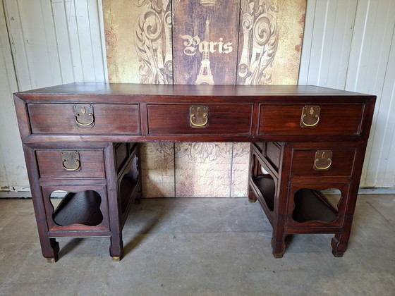 Image 1 of Antique Chinese desk, writing table, desk, dimensions 140x60cm and 77cm high.