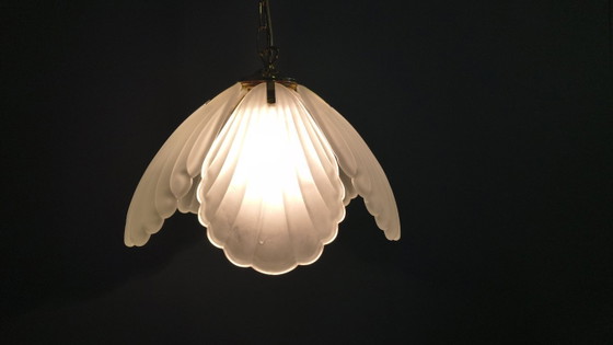 Image 1 of Vintage Italiaanse kroonluchter van glas en messing, jaren 70.