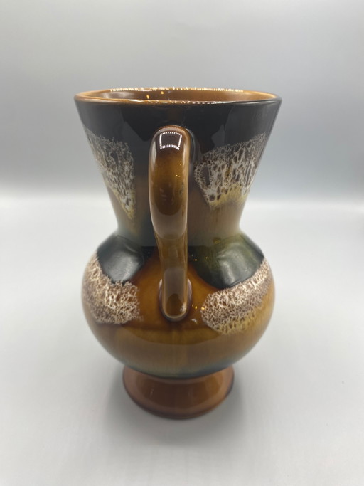 Vaso Sarreguemines, decorazione hawaiana, dipinto a mano, 2 manici, smalto fiammato marrone – servies, Ceramic (photo 2 of 7)
