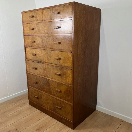 Rare high chest of drawers / chest of drawers in flamed walnut art deco, 1930/1940