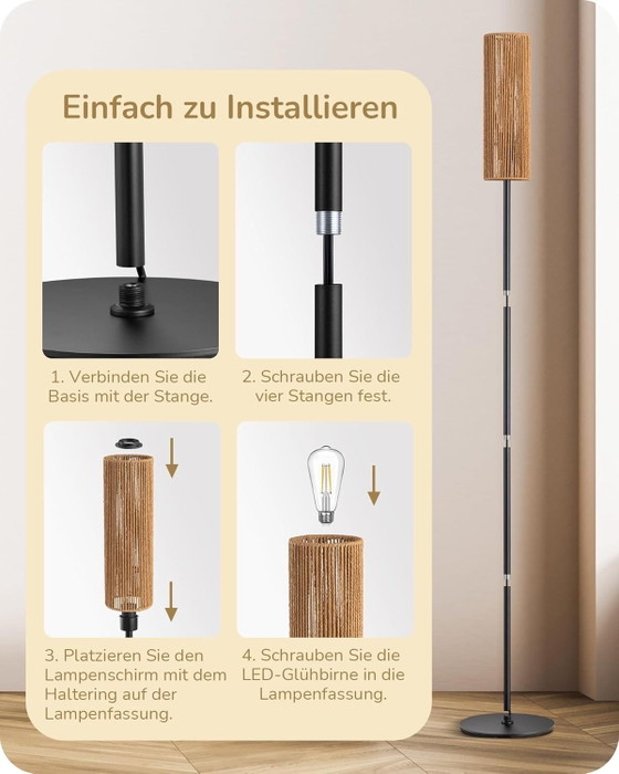 Lampada da terra Corda Naturale E27 Nera, Stile Scandinavo, Lampade da terra, Metallo, Nero, Scandinavian (foto 6 di 8)