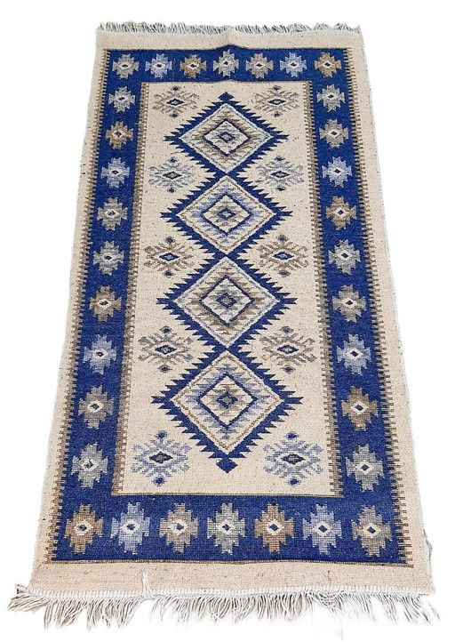 Vintage geometric-patterned flatweave kilim rug