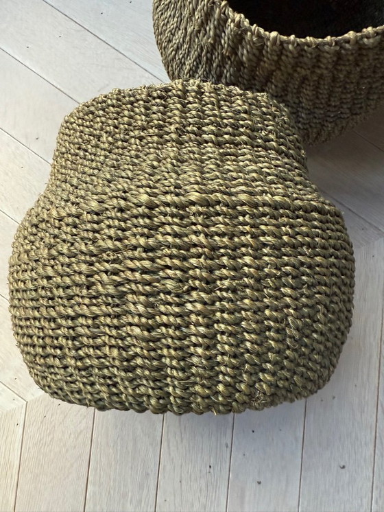 Image 1 of 2 paniers à plantes robustes en sisal tressé, vert mousse