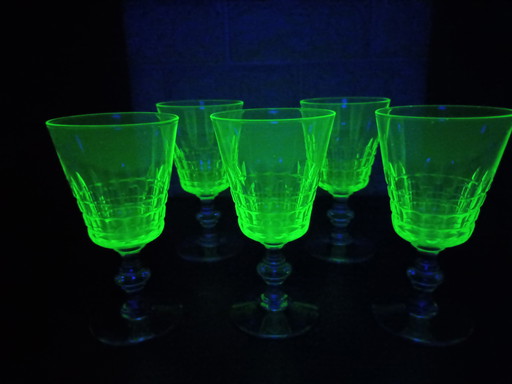 Vintage port glasses in uranium glass