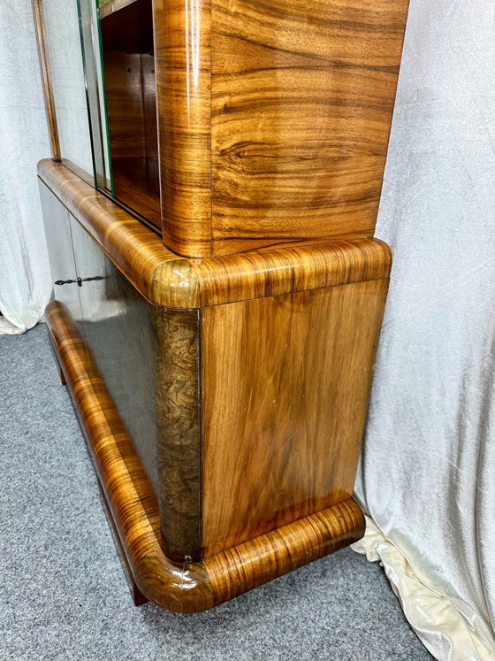 Antique Art Deco Style Display Cabinet Burr Walnut 1920s/30s, Wood, Brown (photo 3 of 15)