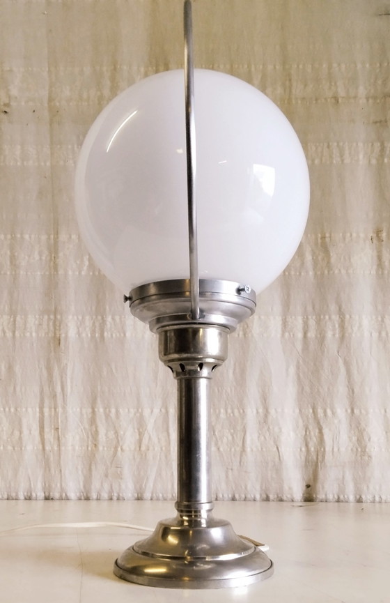 Image 1 of Table lamp in pewter and opaline glass globe - mid-20th century