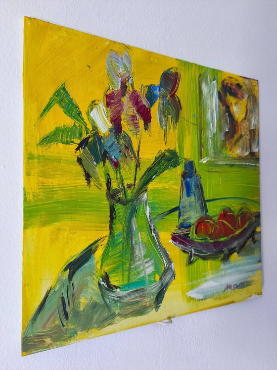Image 1 of Original Oil Painting – Expressionist Floral Still Life – Signed