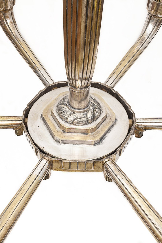 Image 1 of Art Deco Kronleuchter aus versilbertem Messing, 1920