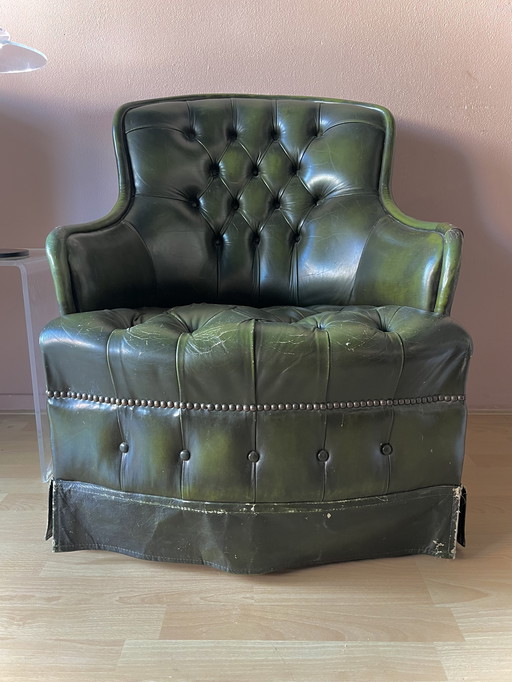 Poltrona Chesterfield club inglese in pelle verde lounge
