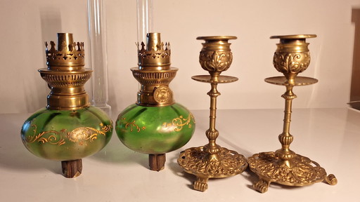 Candlestick with Piano Oil Lamp