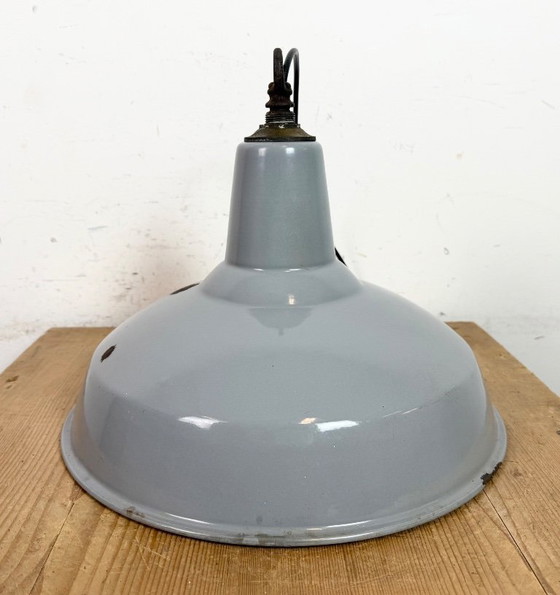 Image 1 of Industrial British Grey Enamel Factory Pendant Lamp, 1960s