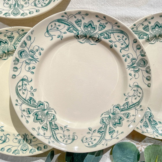 Set of 6 Antique Small Ironstone Plates "Figuig" – Longchamp 19th Century – Crockery, Vintage (photo 8 of 13)