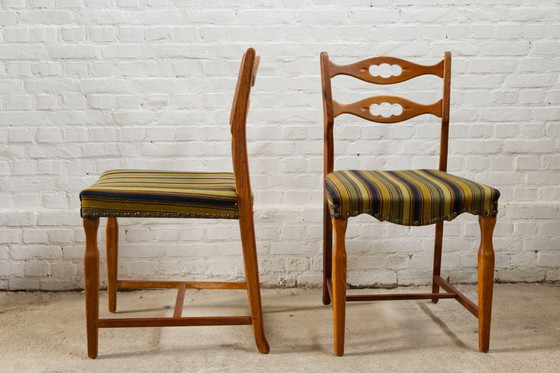 Image 1 of 4x oak and wool dining room chairs by Henning Kjaernulf, 1960's
