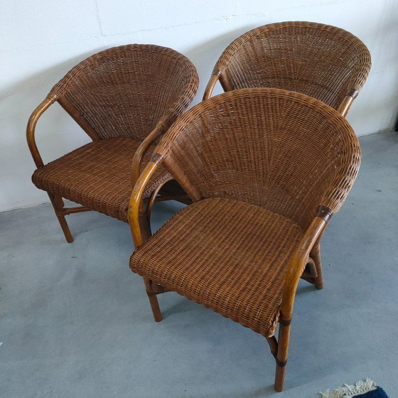 Image 1 of Vintage jaren 70 Rohé design rotan/pitriet fauteuil/stoel(en)  