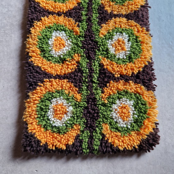 Image 1 of 60's 70's wollen vintage wandkleed loper tafelloper retro patroon space age kleedje