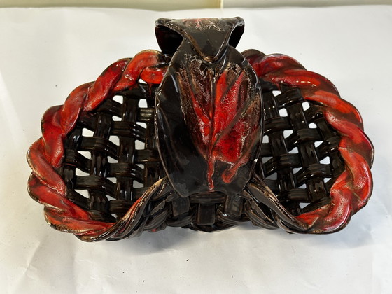 Image 1 of Cesto di frutta - Centrotavola a forma di cesto in ceramica di Vallauris 