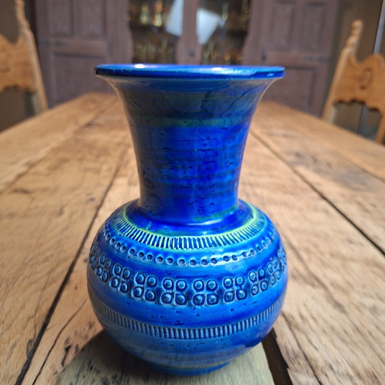 Image 1 of Blaue Vase von Bitossi Ceramiche Aldo Londi Rimini