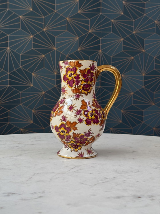 Image 1 of Boch Frères La Louvière Keralux Faience Pitcher by Raymond Chevalier, Belgian Art Deco, 1930s