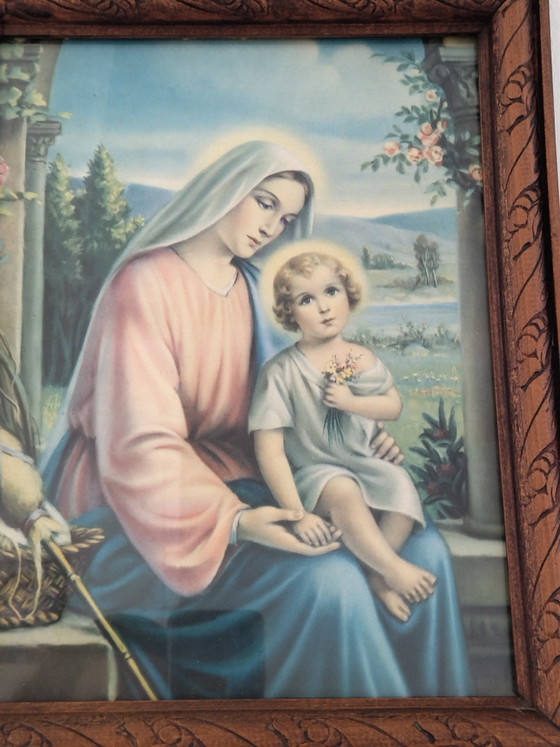 Cromolitografia Madonna con Bambino – Cornice Vintage 35 x 28 cm – Litografie e stampe, Glass, Mdf (photo 4 of 7)