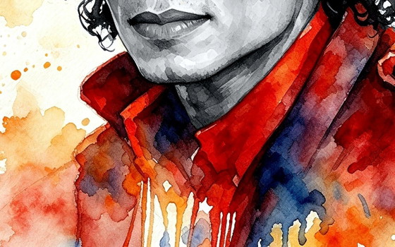 Pop Art Watercolor Painting - Michael Jackson The King of Pop (80x60 Cm), Lithographs & prints, Wood, Other (photo 3 of 8)