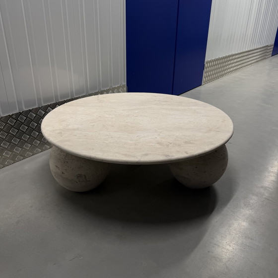 Image 1 of Beige travertine coffee table