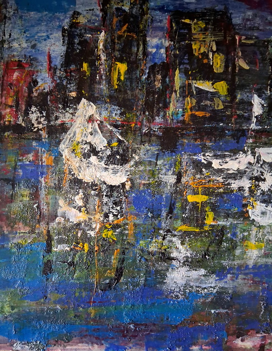 Image 1 of Weißes Schiff im Hafen, abstrakt