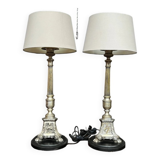 Pair of lamps. Solid silver-plated bronze. – Table lamps (photo 6 of 6)