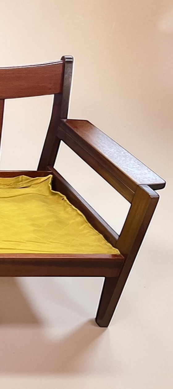 Image 1 of Vintage 3-Sitzer Sofa aus den 1970er Jahren – Massivholzrahmen & orange Leder – Mid Century / Danish Style Designer Couch.
