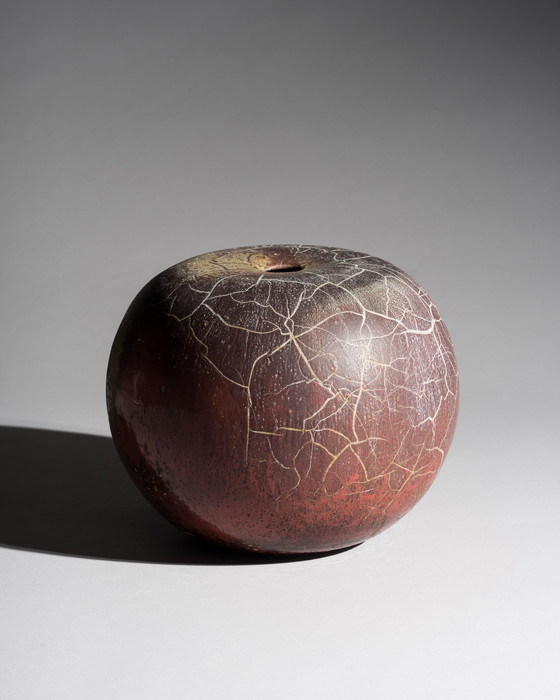 Image 1 of Mario Enke Stoneware Vase 89' Copper-Red Reduction Glaze H22cm D26cm Art Ceramic