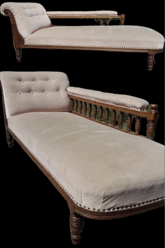Art Nouveau/Victorian Chaise Longue, Textile, Velvet, Beige (photo 2 of 7)