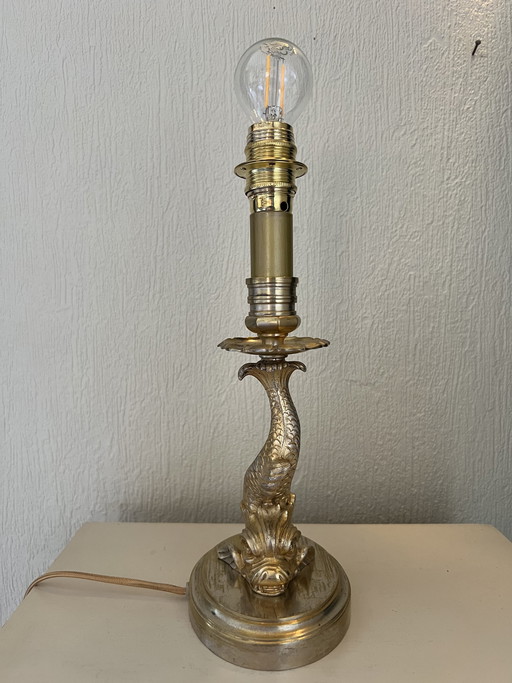 Lampe de table dauphin en bronze et laiton de style rococo