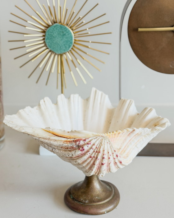 Image 1 of Brutalist Table Clock + Shell Compote Dish + Sunburst Sculpture