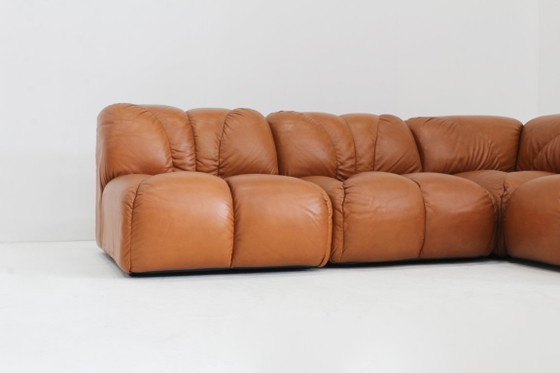 Image 1 of Vintage modulaire bank in cognac bruin leer jaren 70