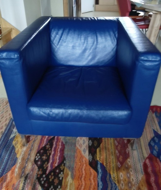 Divano e poltrona in pelle a 3 posti Hulshoff (blu)