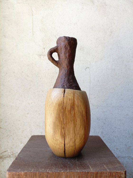 Image 1 of Vase/pitcher in carved solid oak
