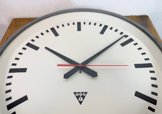 Image 1 of Large Grey Industrial Factory Wall Clock from Pragotron, 1960s