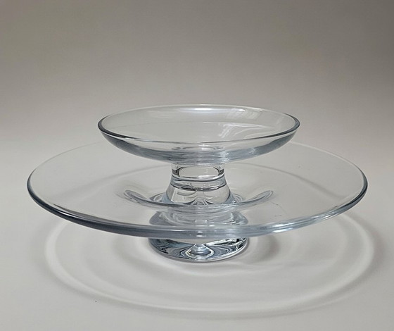 Image 1 of Unieke Vintage Krosno Poland Kristalglas Etagère Set – (W024) Handgeblazen Bonny Serie – Luxe Fruitschaal & Bonbonschaal!